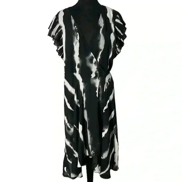 H By Halston Wrap Art Deco Abstract Midi Black and White Dress Size L - Picture 1 of 7